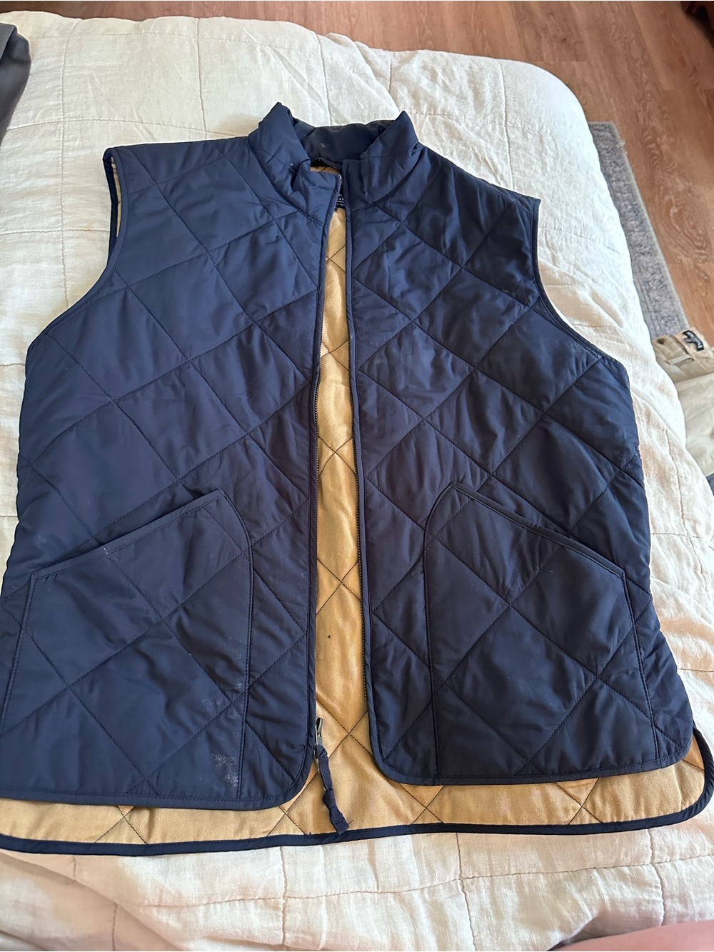 J. Crew Quilted Navy and Tan Men's Vest